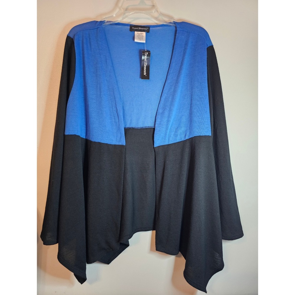 Travel Elements Women Colorblock Open Front Cardigan Blue Black SM9392 Large NWT